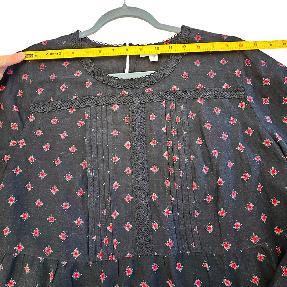 J.JILL Pintuck Lace Tiered Black & Red Cotton Floral A-Line Dress Size XLP - Picture 5 of 14